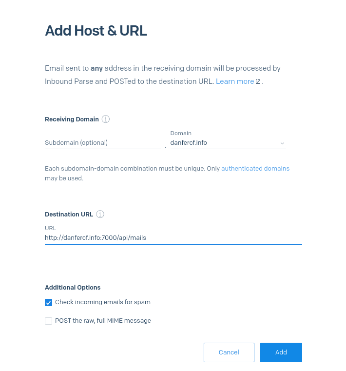 How to configure the Sendgrid Inbound Parse Webhook